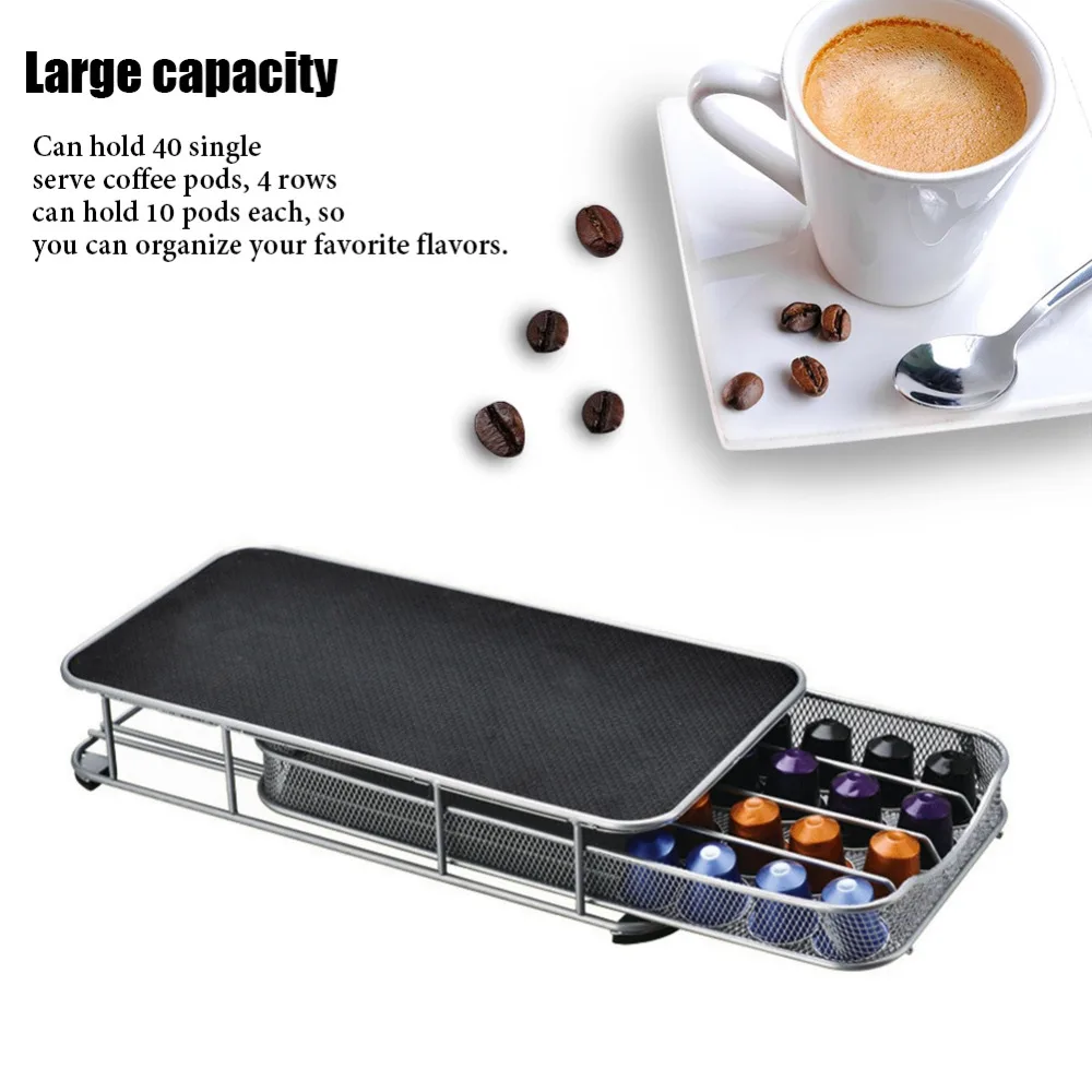 

Mesh Drawer 40 Pod Coffee Capsule Holder Heat Resistant Holds Storage Stand Chrome Tower Mount Rack Display