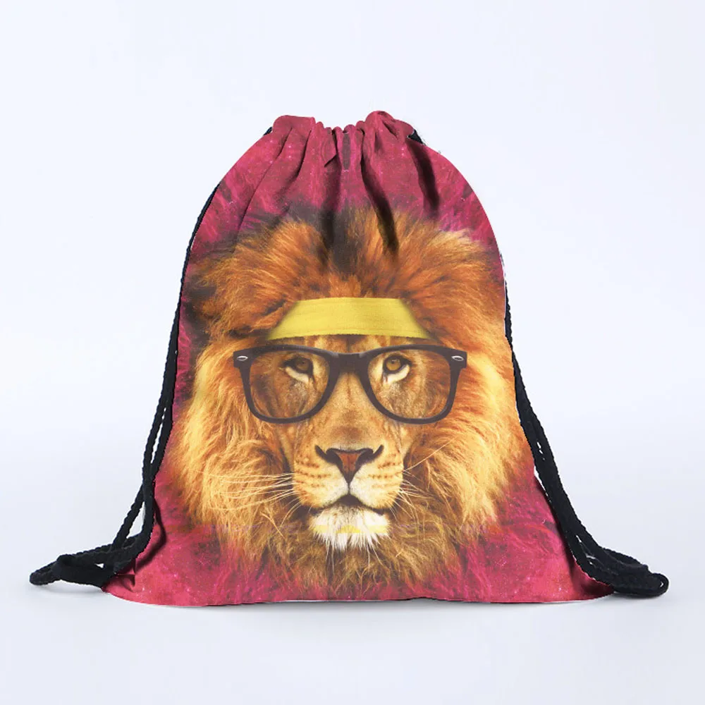 

drawstring backpack bag Unisex Lion with glasses Backpacks 3D Printing Bags hot pink Drawstring Backpack Polyester women men