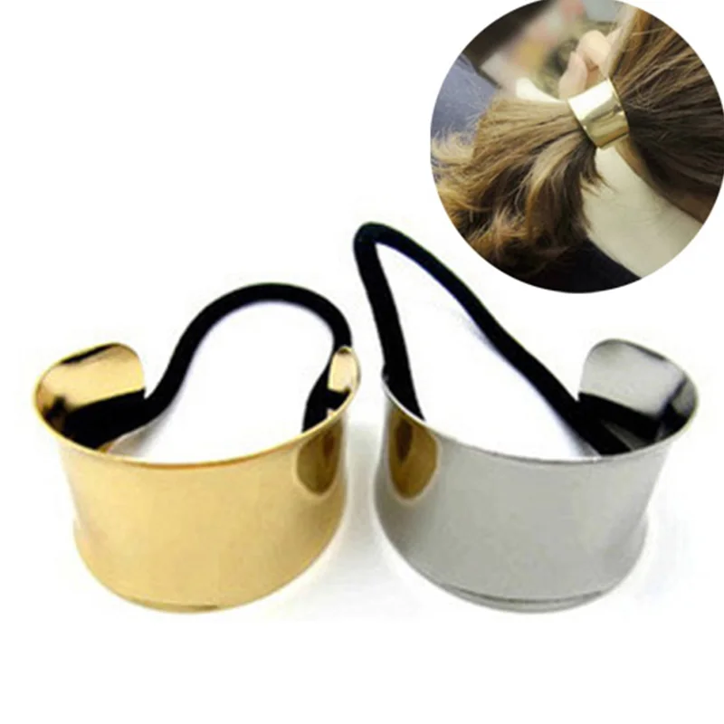 

Hot Sale 1 pc Punk Women Golden Silver Color Hemicycle Ring Ponytail Holder Elastic Hair Rope