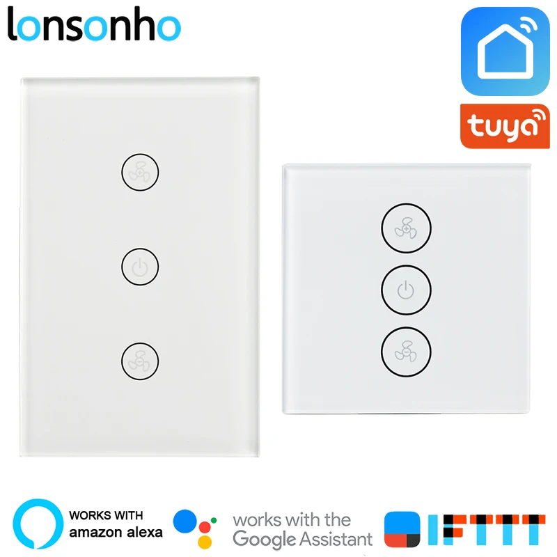 

Lonsonho Wifi Smart Fan Switch EU US Wall Touch Panel Speed Control Timer Tuya Smart Life App Works With Alexa Google Home IFTTT
