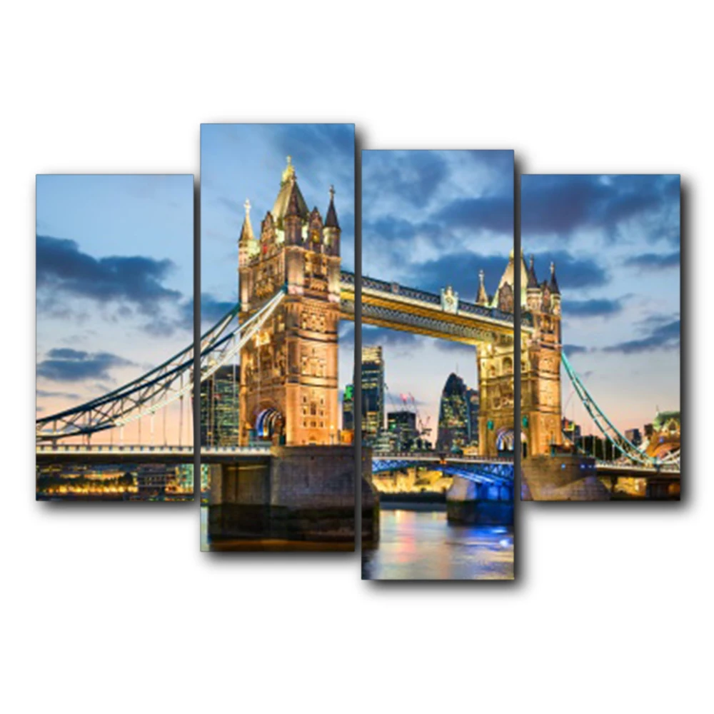 

4 Panel London City Vintage Outside Posters and Prints Canvas Painting Wall Art Picture Living Room Bedroom Wedding No Frame
