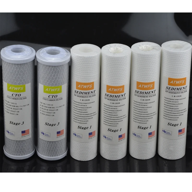 

Water Purifier Cartridge 4pcs PP Cotton Filter + 2pcs CTO Compressed Activated Carbon Water Filters for Household