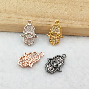 

10 Pieces Tiny CZ crystal Charm,CZ zircon Stone Micro pave Turkish Style Hamsa Hand Pendant,Jewelry Finding DIY necklace PD899