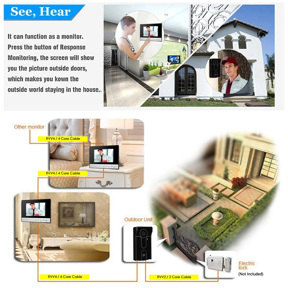 " Проводной Видео дверной телефон визуальный домофон дверной звонок монитор с 1*800x480 монитор+ 1* 700TVL наружная камера для домашнего наблюдения