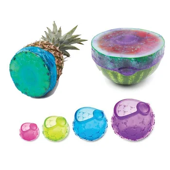 

4pcs! Different Sizes Elastic Silicone Sealed Cover Refrigerator Reusable Spherical Fruit and Vegetable Cling Film Cover Blubber