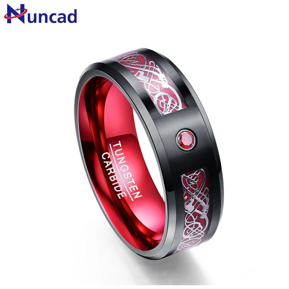 Nuncad hot sales tungsten ring 8MM wide Red men's classic wedding band ring with free shipping size 7/8/9/10/11/12