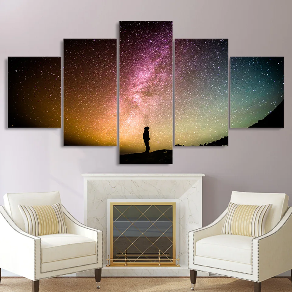 

Home Decor Printed Paintings Modern Posters 5 Panel Starry Sky Landscape Wall Art Modular Christmas Day Canvas Pictures