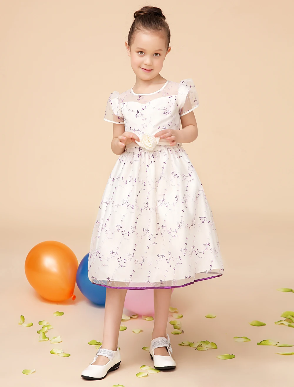 Elegant Tribute Silk and embroidery Ivory kids girls dresses with sash girls kids formal Pageant Dresses