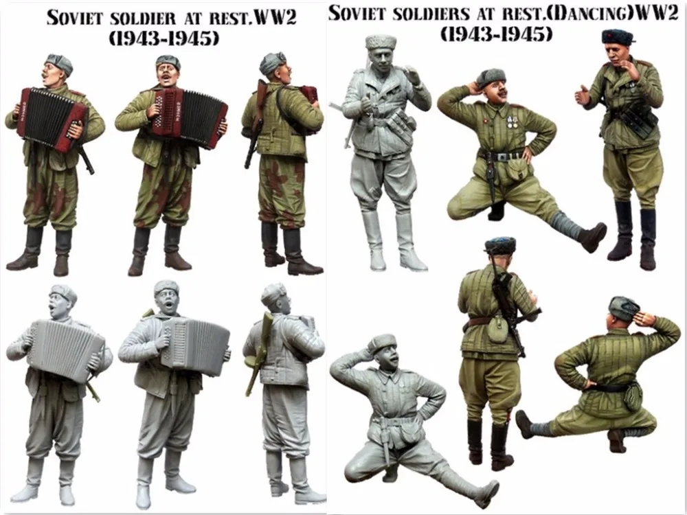 1/35 scale WW2 Soviet accordion and dancing soldiers WWII 3 people miniatures Resin model Kit figure Free Shipping | Игрушки и хобби