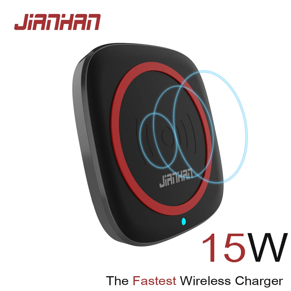 

JIANHAN 15W 3A Qi Wireless Charger Fast Charging Q1 for iPhone X 8 XR plus with type C USB cable QC 3.0 charger for Samsung S8 9