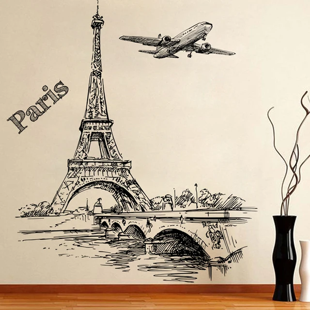 % Romantic Tower Paris Aircraft Decorative Wall Stickers Living Room Bedroom Decorations PVC Mural Decor Wall Art DIY Posters
