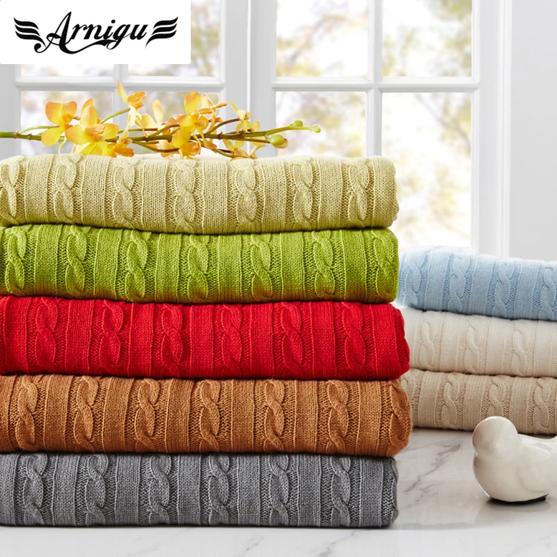 

Hot sale 100% cotton Knitted Blankets for Summer/Autumn on Sofa/Bed "Weave pattern" Single Full size leisure Throw nap blanket