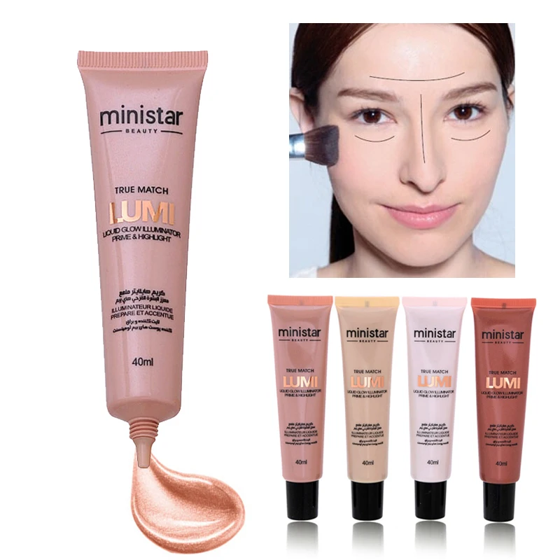 1PC Professional Ministar Brand Makeup Primer Highlighter Shimmer Cosmetics Long Lasting Liquid