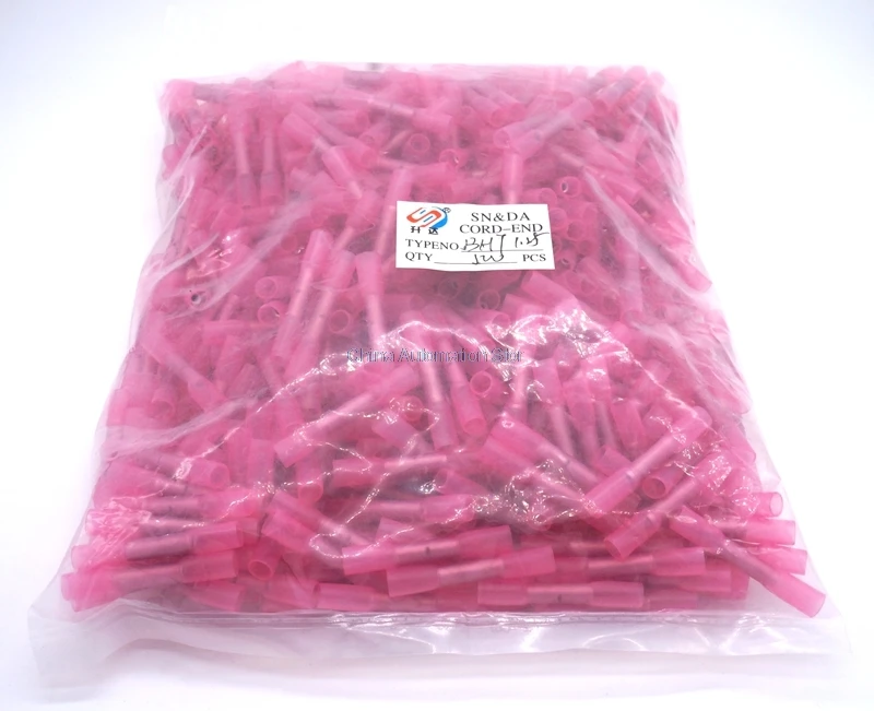 

500pcs BHT1.25 Insulated Heat Shrink Butt Wire Electrical Crimp Terminal Connector 22-18AWG 0.5-1.0mm BHT1 BHT-1.25