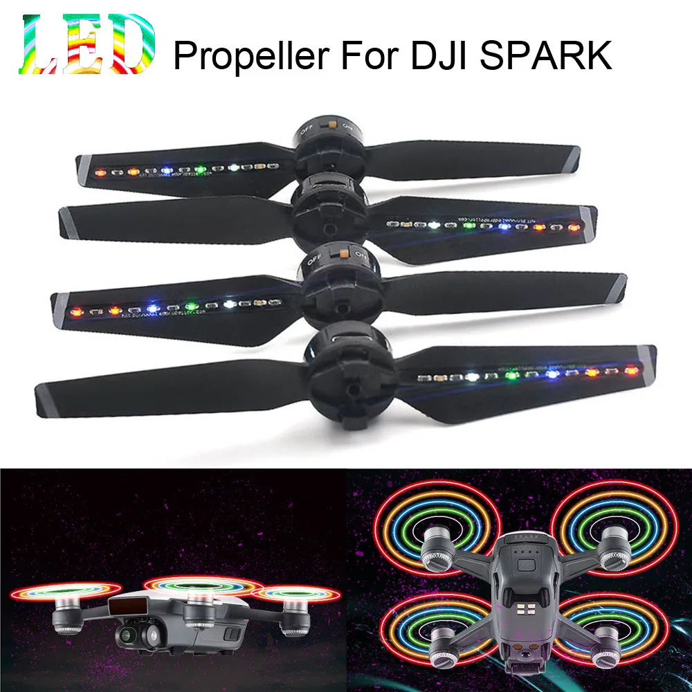 

2Pairs Spark LED Flash Propellers Blades Props Rechargeable for DJI Spark Drone 20J drop shipping