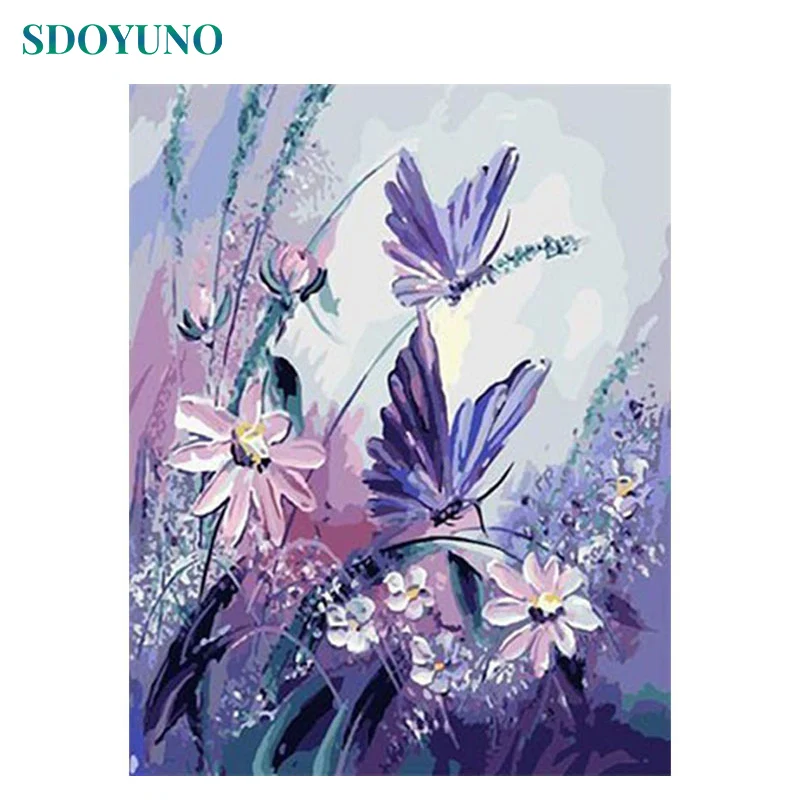 

SDOYUNO Painting By Numbers Butterfly and flowers DIY Paint By Numbers For Adults Frame Home Decor Wall Picture For Living Room