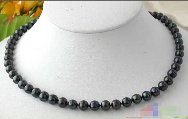

FREE SHIPPING>>>@@ > 17" 8MM BLACK ROUND FRESHWATER CULTURED PEARL NECKLACE p1281 ^^^@^Noble style Natural Fine jewe &