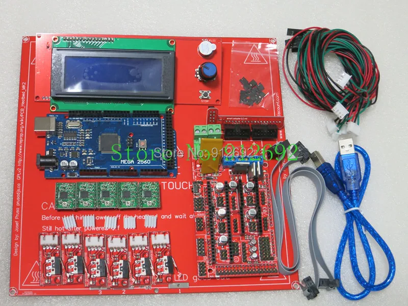  Reprap Ramps 1.4 Kit With Mega 2560 r3 + Heatbed mk2b + 2004 LCD Controller + A4988 Driver + Endstops + Cables For 3D Printer 