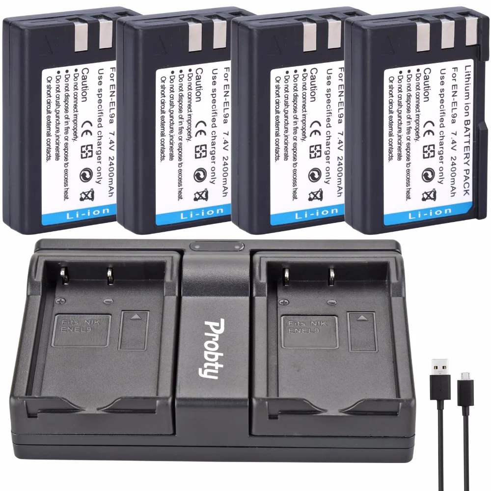 

4Pcs Probty EN-EL9 EN EL9 Battery + USB Dual Charger for Nikon D700 D300 D100 D3000 D5000 D5100 D80 D60 D70s D70 D50 D40X D40