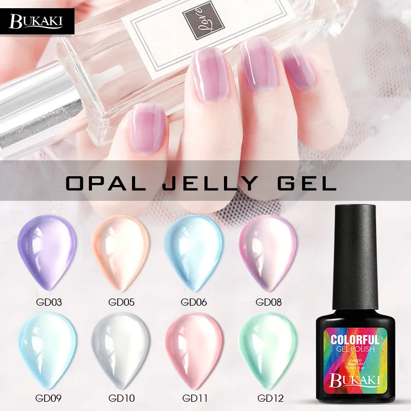 

BUKAKI 1pcs Opal Jelly Nail Polish Nail Art Tips Design UV Gel Varnish Hybrid Transparent Sugar Acrylic Paints Gel Nail Lacquer