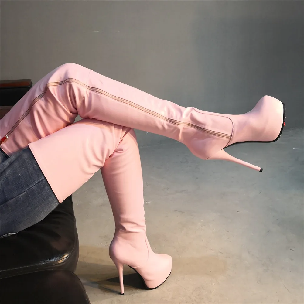 SARAIRIS/Новая Брендовая женская обувь на платформе размера плюс 47 женские пикантные розовые сапоги ботфорты на высоком тонком каблуке для ночного клуба