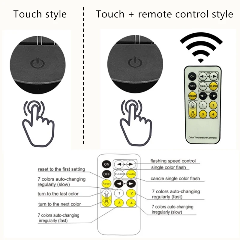 3D night light touch remote control 800