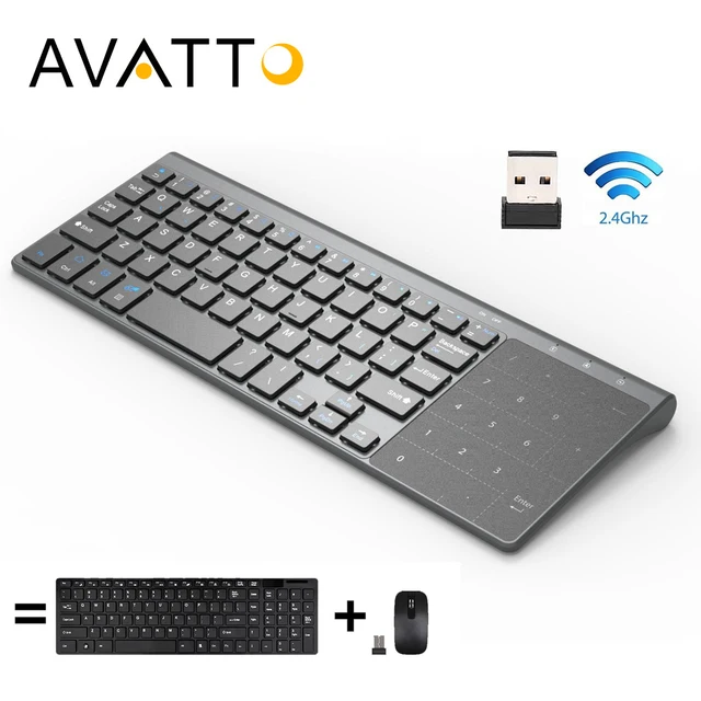 [AVATTO] Ultra-thin 2.4GHz Wireless Multimedia Mini Keyboard with Digtal Keypad Touchpad for Windows,Android,iOS,PC Laptop 