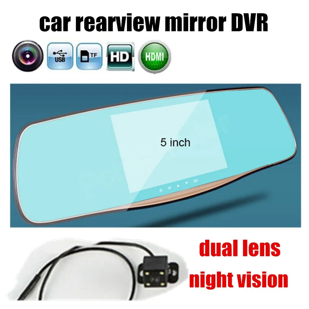 

5 inch Car DVR Rearview mirror Mirror Monitor 1080P Dual Lens Camera camcorder night vision new arrival with rear camera
