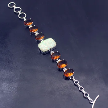 

Christmas Gifts Dichroic Glass HoneyTopaz 925 Sterling Silver Color Women Bracelet Jewelry Links 7.75" TF748