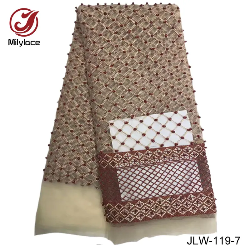 

Charming african beaded lace fabric french lace fabric 10 available color dress lace high quality fabric for dress JLW-119