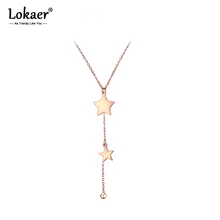 Lokaer модные милые двойные звезды Чокеры ожерелья золотистого цвета женское из нержавеющей стали кулон ожерелье ювелирные изделия колье N18026