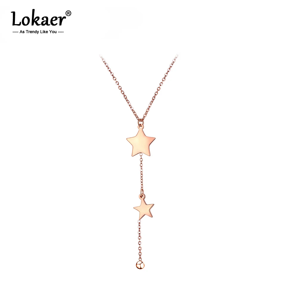 

Lokaer Fashion Sweet Double Stars Chokers Necklaces Gold Color Stainless Steel Female Pendant Necklace Jewelry Collier N18026