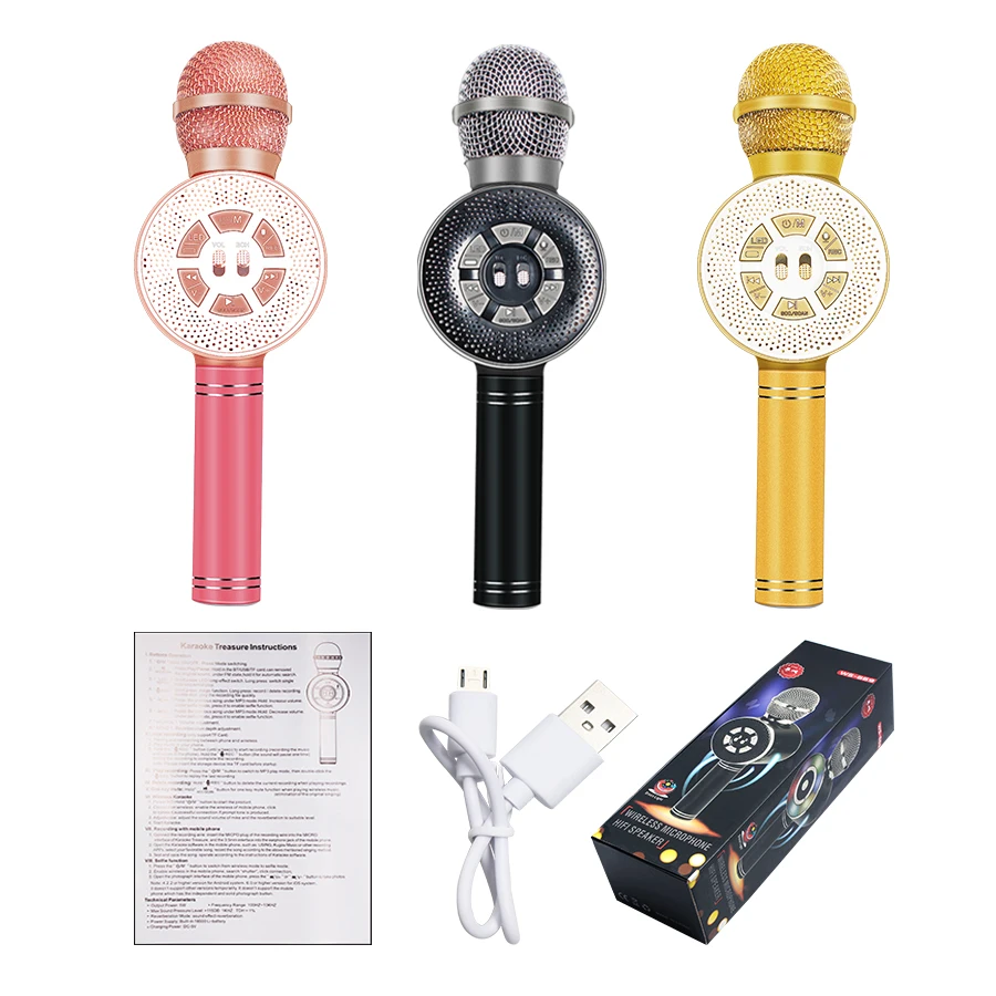WS669 цветной светодиодный микрофон для мобильного телефона, микрофон для караоке, беспроводной Bluetooth, Студийный микрофон для конференц-связи