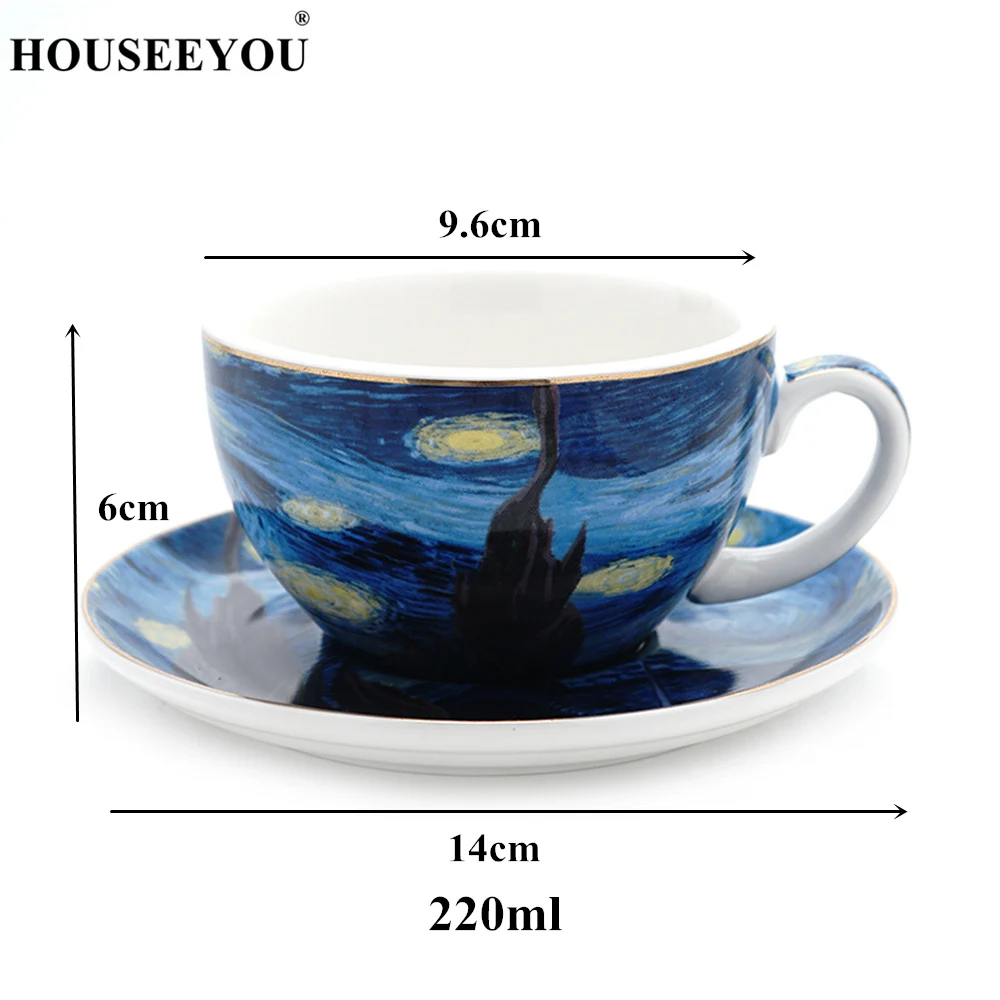 Европейский Ван Гог звездное небо живопись кофейные чашки набор блюдец керамические художественные кружки для латте для домашнего офиса послеобеденные чайные наборы