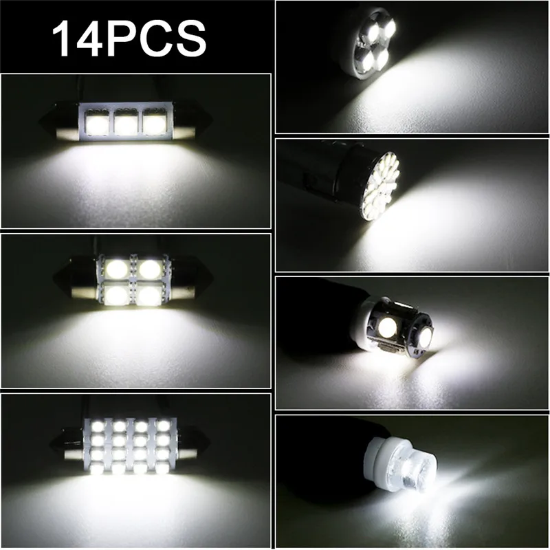14PCS White LED Lights Interior Package 1157 T10 31 Map Dome License Plate Kits 