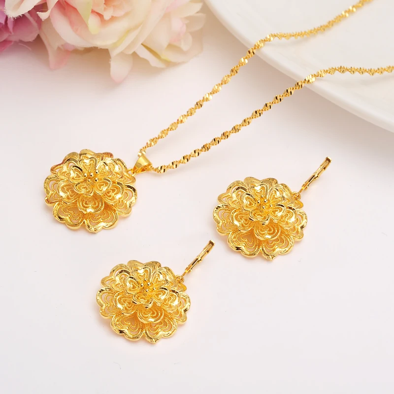 Комплект из колье и серёг с позолотой 24 к|african bride|flower setearrings african |