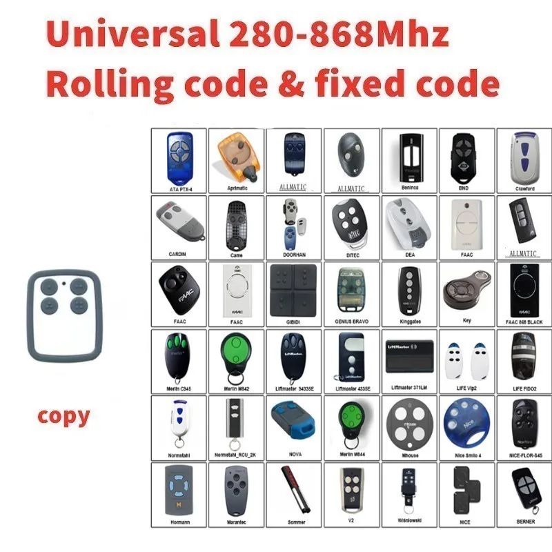 

new Universal Multi frequency 280-868mhz 4 Button Key Fob Remote rolling code fixed code Garage door opener clone