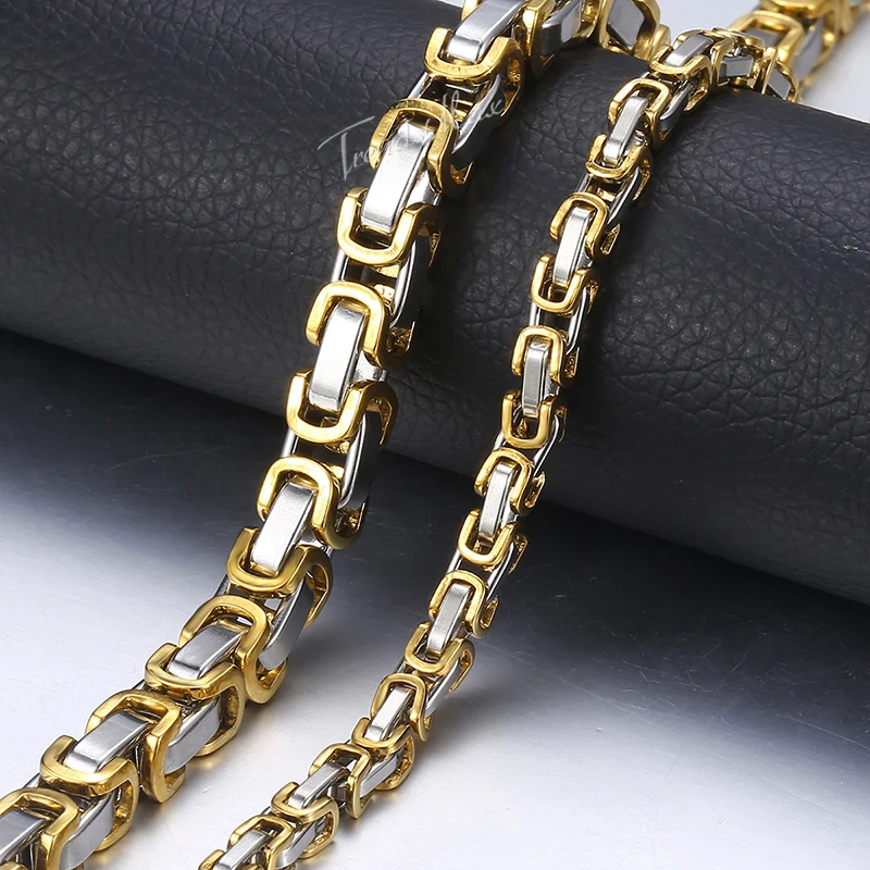 Mens Byzantine Box Chain Necklace Gold 