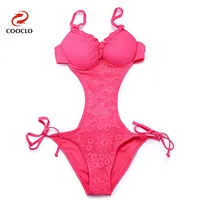 COOCLO Новый сексуальный Холтер мягкий полосатый Monokini женский сwinsuit гофрированный Цельный купальник с открытой спиной бразильская пляжная одежда бикини - изображение