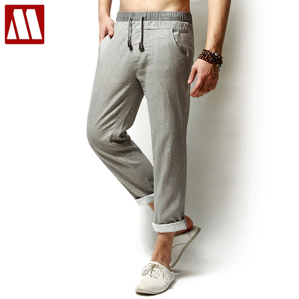 

New 2022 Casual Summer Linen Pants Men Solid Thin Breathable Joggers Man Loose Sweatpants Straight Trousers for Male Plus size