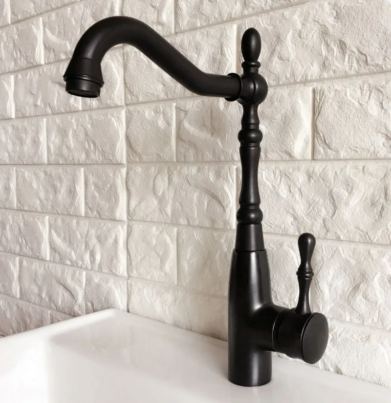 Kitchen Wet Bar Bathroom Vessel Sink Faucet Black Oil Rubbed Bronze One Handle Swivel Spout Mixer Tap Single Hole mnf378