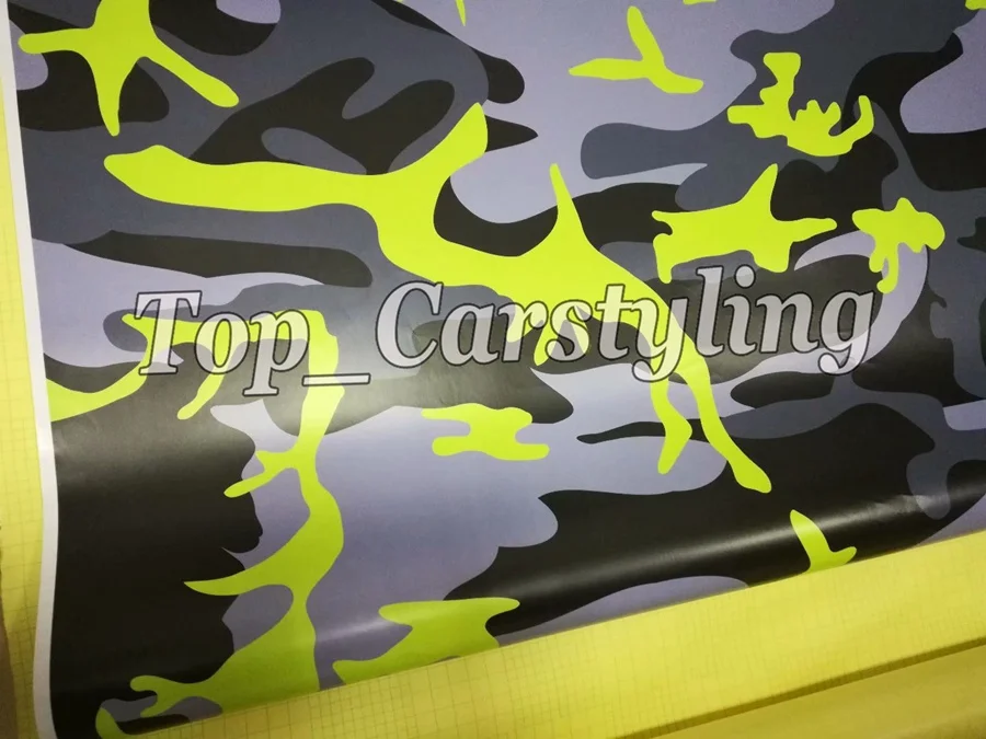 fluorescent yellow  camo vinyl car wrapping sticker film foil  (4)