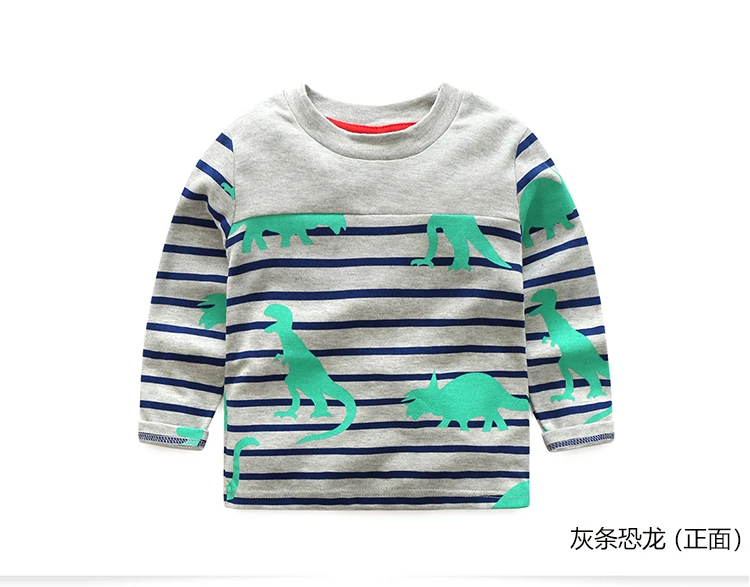 2018 Spring Autumn For 2-8 9 10 Years Children Cotton Striped Color Patchwork Cartoon Animal Baby Kids Boys Long Sleeve T-Shirts (36)
