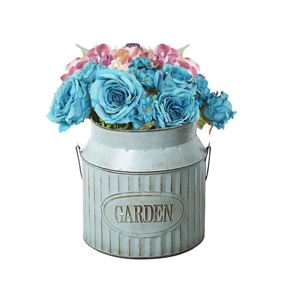 

Vintage Rural Style Iron Handle Flower Garden Shabby Vase Pot Succulent Plants Bucket Planter Decor Flower Pot