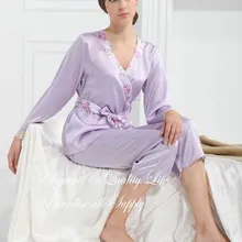Пижамный комплект чистый из шелкового шармеза женский сиреневый пижамный комплект Размер M L XL