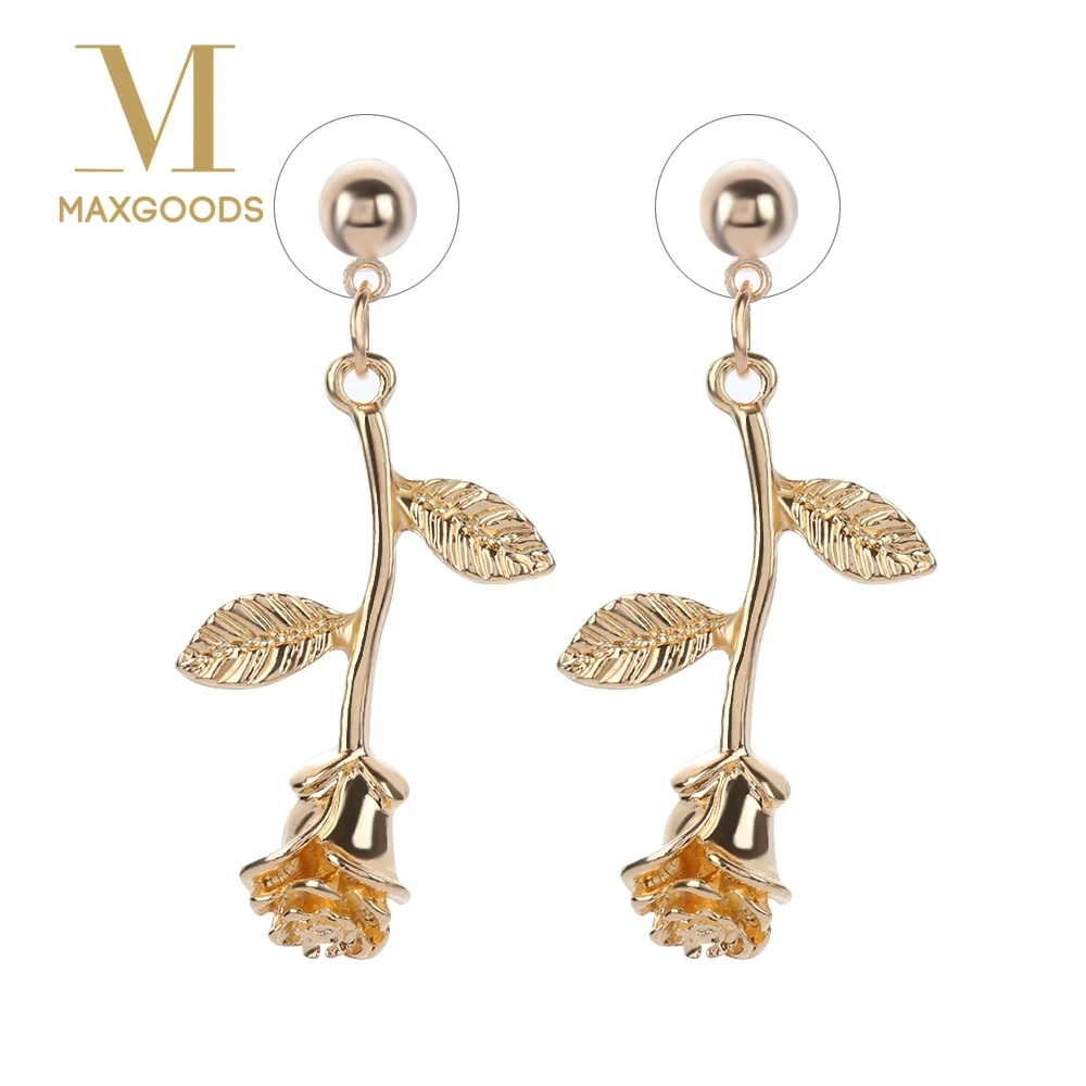 

2018 female fashion earrings metal contracted earrings Korean woman rose flowers romantic delicate earrings wholesale