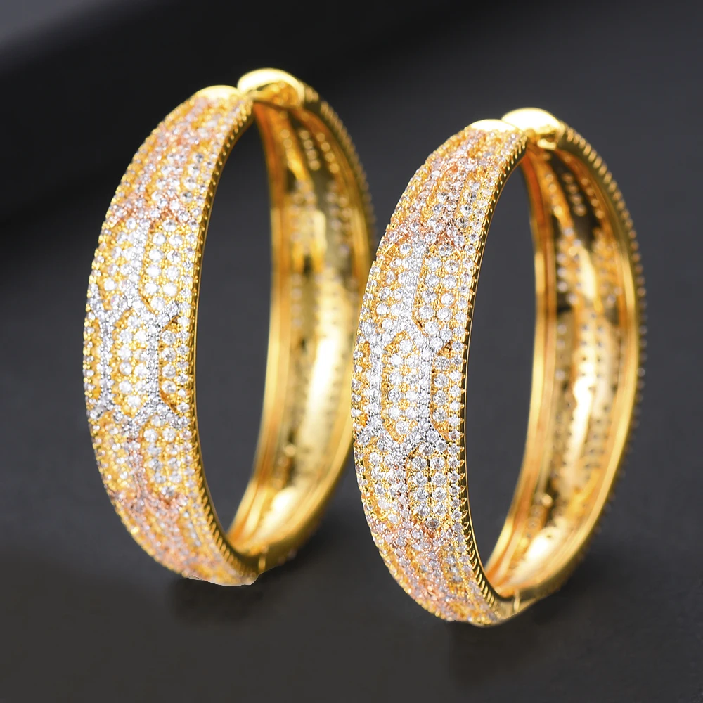 

GODKI Luxury Geometry Cubic Zircon Statement Big Hoop Earrings For Women Wedding DUBAI Bridal Round Circle Hoop Earrings 2019