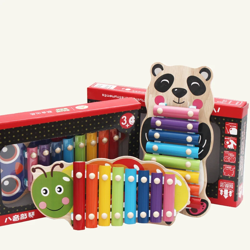 Metal Wooden Montessori Toys Piano Baby Knock on Rainbow Color Owl Cartoon Wood Early Educational Toy 6-24 Months Baby T0193
