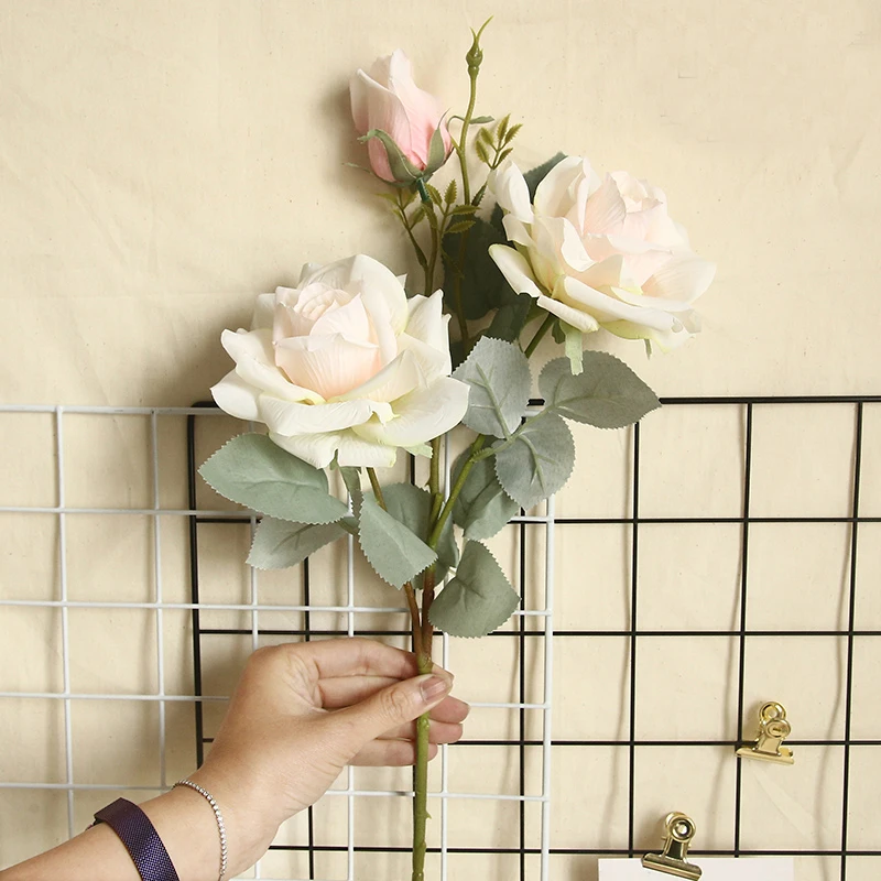 

2019 New Arrvial 3 Heads Moya Snow Rose Flowers Artificial Flowers Red Pink Blue Fake Flower New Year Wedding Home Decor