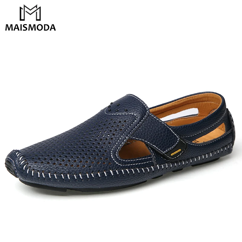 

MAISMODA 2018 Summer New Men's Sandals Men's Leather Beach Shoes Sandals Slippers Driving Half Casual Shoes Non Slip Flip Flops